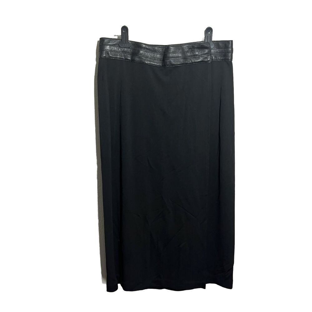 Moda International Wrap Skirt w Genuine Black Leather Trim Sz 8